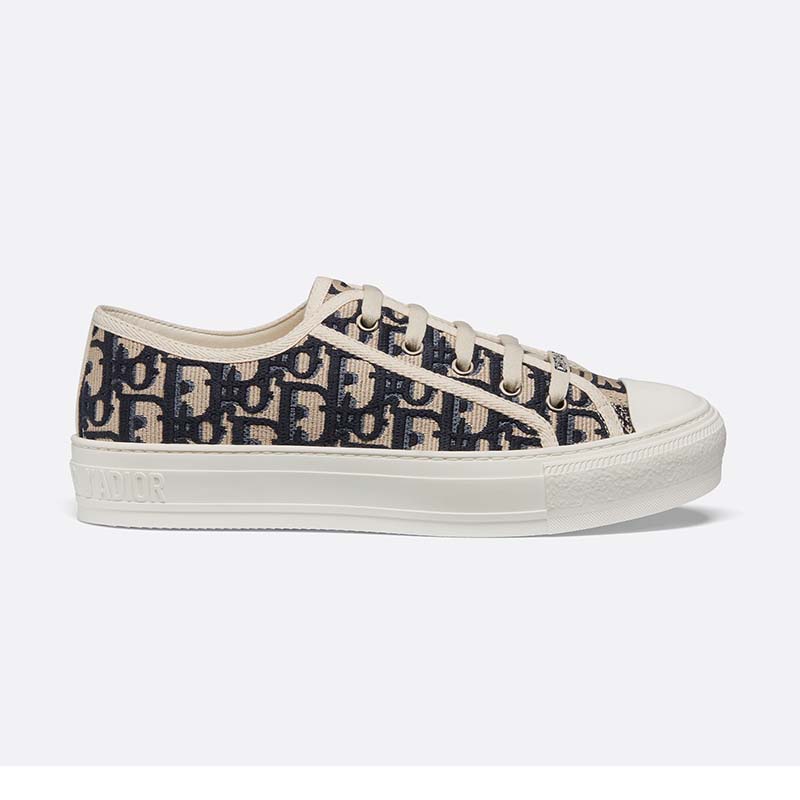Side view of Dior Women Shoes Walk’n’Dior Sneaker in Oblique Embroidered Canvas-Black
