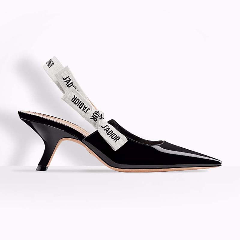 Side view of Dior Women Sling-Back Patent Leather J’Adior Ribbon 6.5cm Shoes-Black