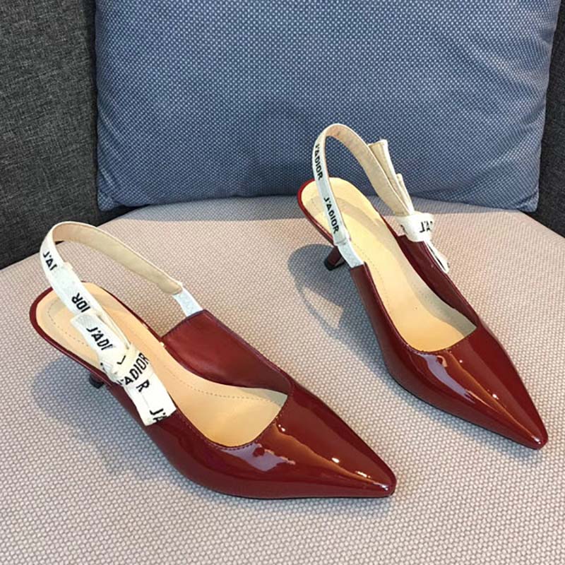 Rear angle showing adjustable sling-back strap of Dior Women Sling-Back Patent Leather Shoes