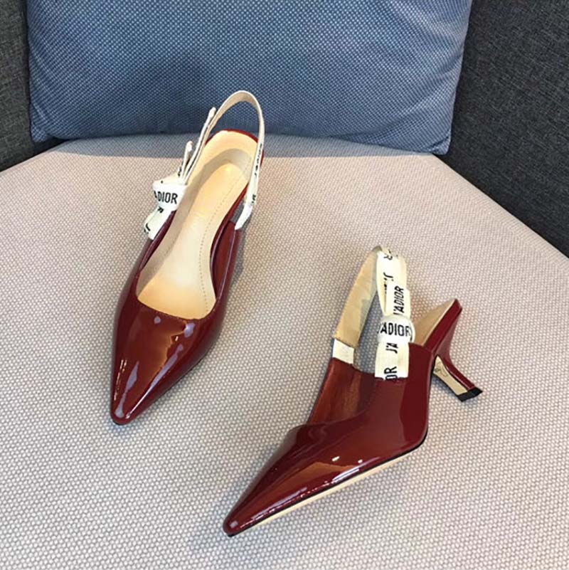 Dior Women Sling-Back Patent Leather J’Adior Ribbon 6.5cm Shoes-Red - image 4