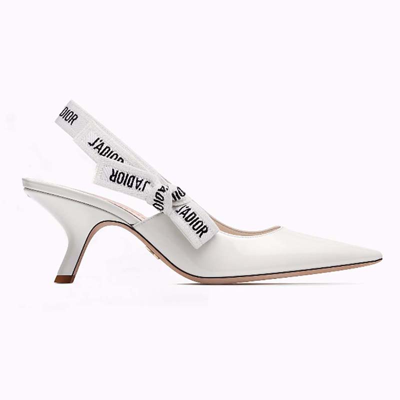 Side view of Dior Women Sling-Back Patent Leather J’Adior Ribbon 6.5cm Shoes-White