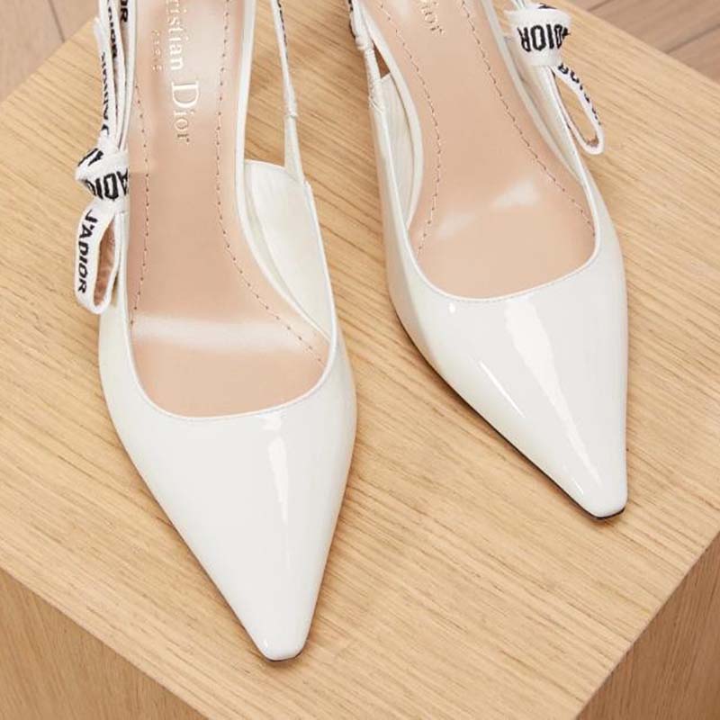 Dior Women Sling-Back Patent Leather J’Adior Ribbon 6.5cm Shoes-White - image 6