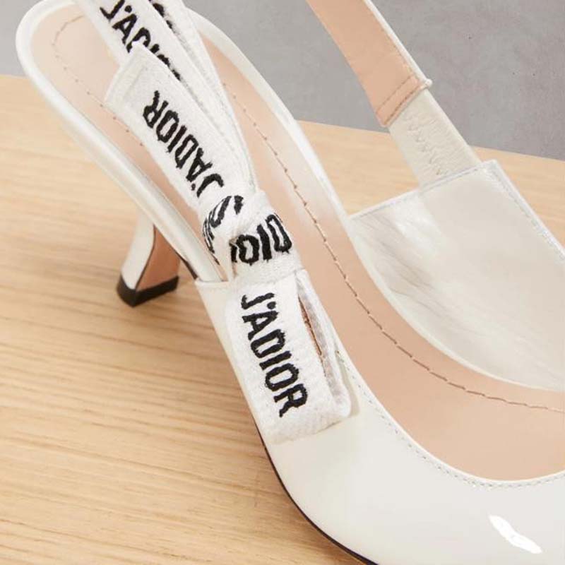 Dior Women Sling-Back Patent Leather J’Adior Ribbon 6.5cm Shoes-White - image 7