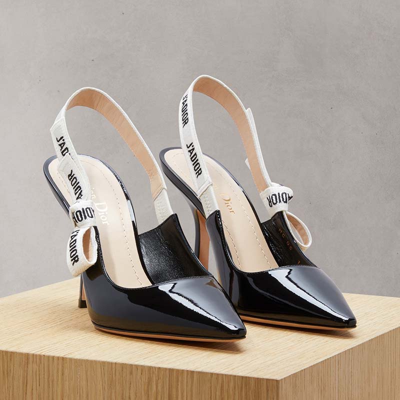 Rear angle showing buckle and heel of Dior Women Slingback Black Patent Calfskin Leather
