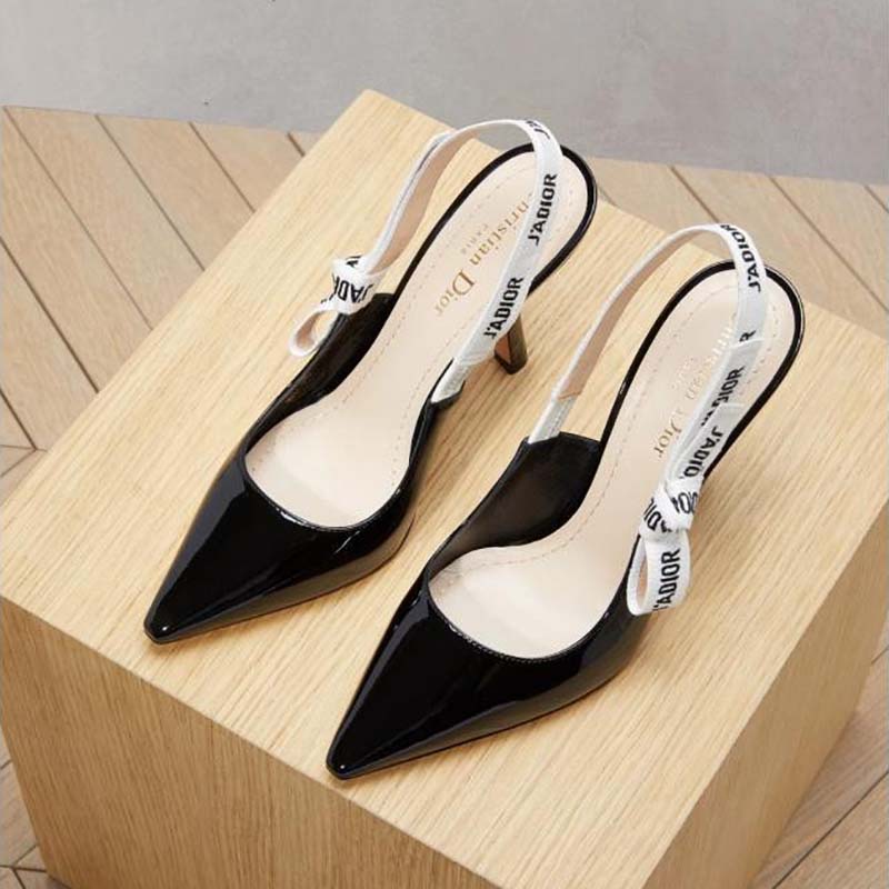 Dior Women Slingback Black Patent Calfskin Leather J’Adior Ribbon 10cm - image 4