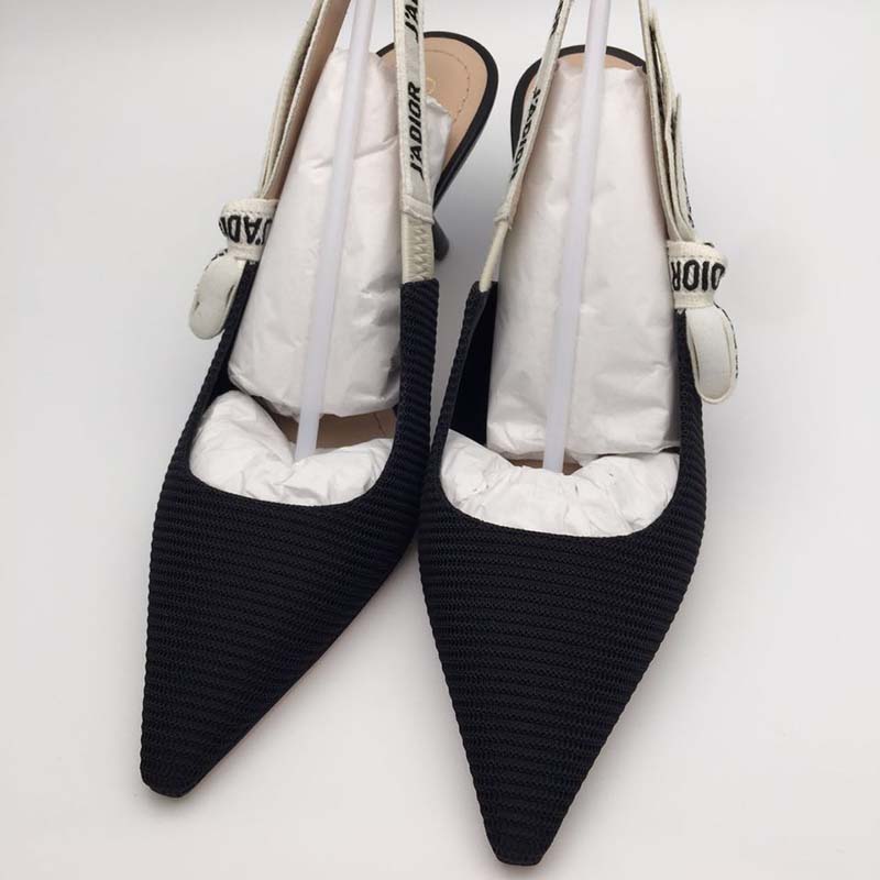 Side profile showing heel height on Dior Women Slingback Black Technical Fabric shoes