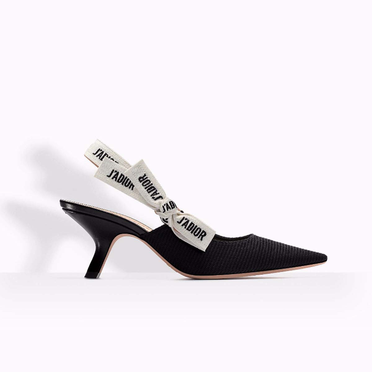 Front angle of Dior Women Slingback Black Technical Fabric J’Adior Ribbon 6.5 CM Shoes Black
