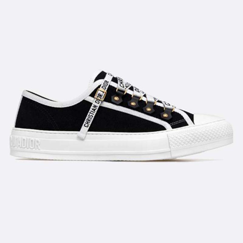 Side view of Dior Women Walk’N’Dior Low-Top Sneaker in black canvas