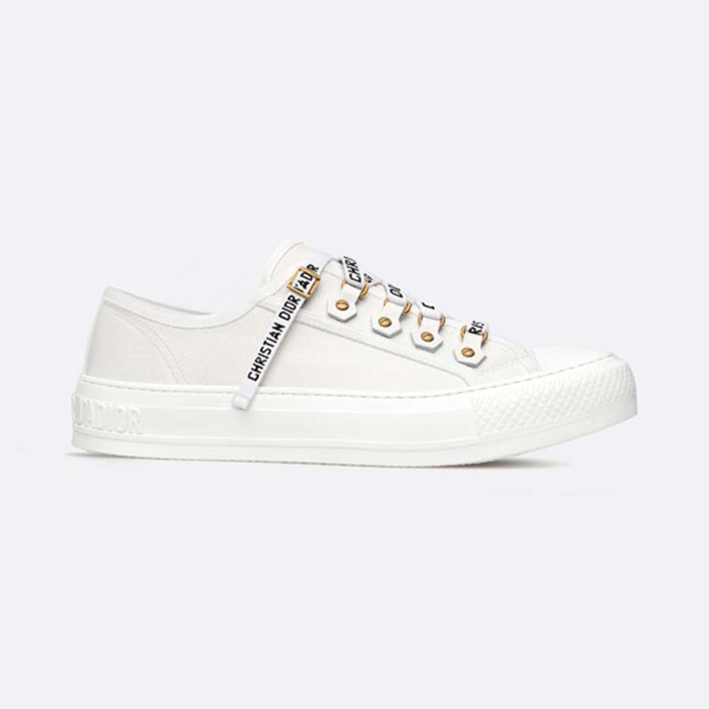 Side profile of Dior Women Walk’N’Dior Low-Top Sneaker in white canvas