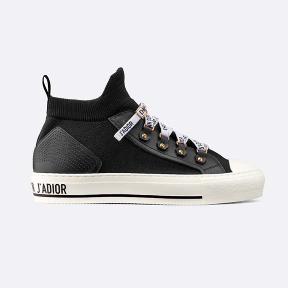Side profile of Dior Women Walk’N’Dior Technical Knit Mid-Top Sneaker-Black