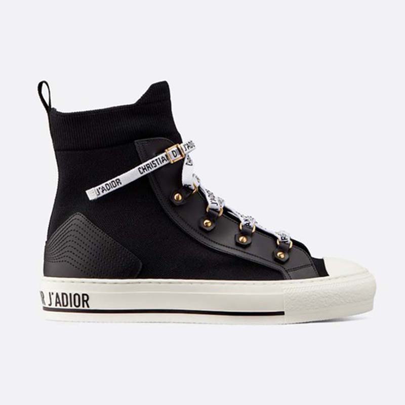 Side angle of Dior Women Walk’N’dior Technical Knit High-Top Sneaker-Black