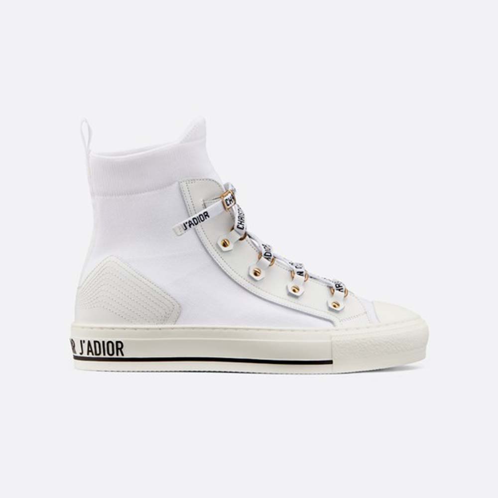 Side view of Dior Women Walk’N’dior Technical Knit High-Top Sneaker-White