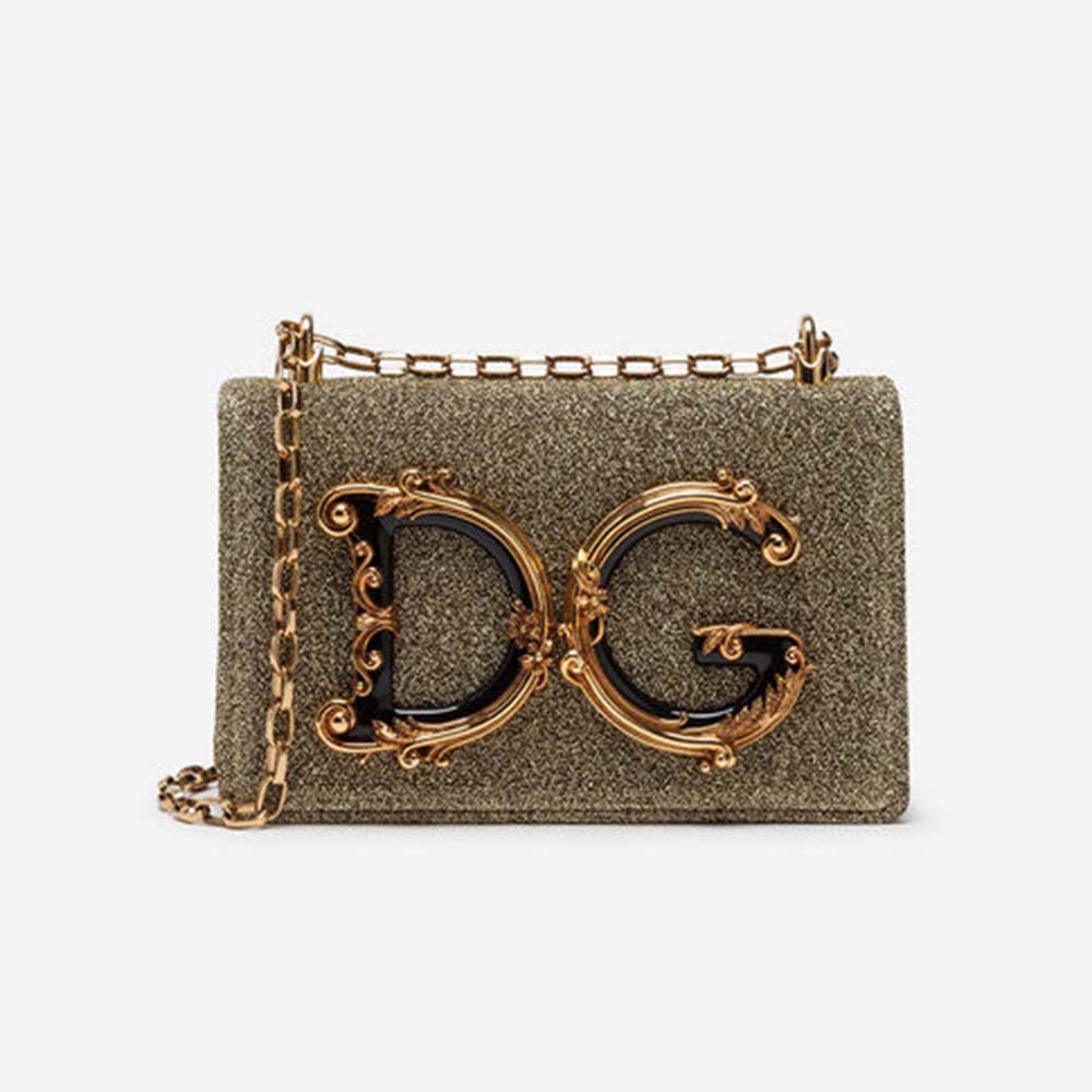 Front view of Dolce Gabbana D&G Women DG Girls Cross-Body Bag Soft Lurex-Gold