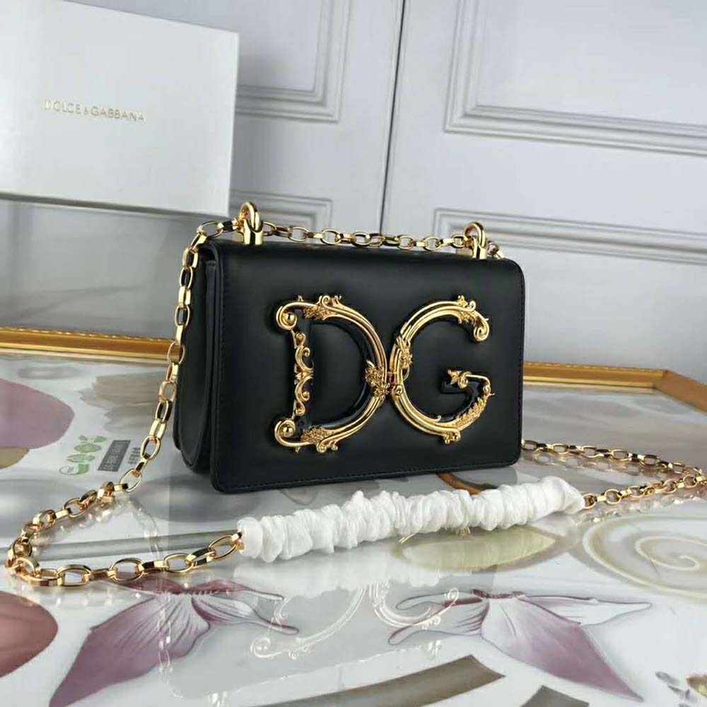 Side angle showing compact silhouette of Dolce Gabbana DG Girls Shoulder Bag
