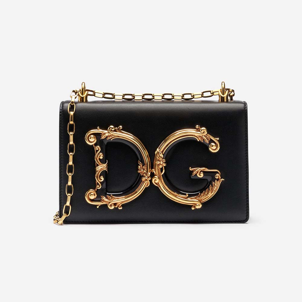 Front view of Dolce Gabbana D&G Women DG Girls Shoulder Bag Nappa Leather-Black