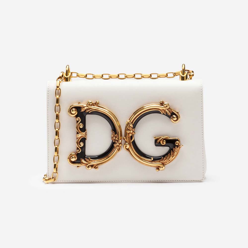 Front view of Dolce Gabbana D&G Women DG Girls Shoulder Bag Nappa Leather-White