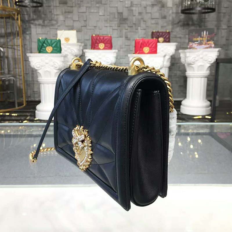 Close-up of gold-tone D&G logo hardware on medium Devotion bag