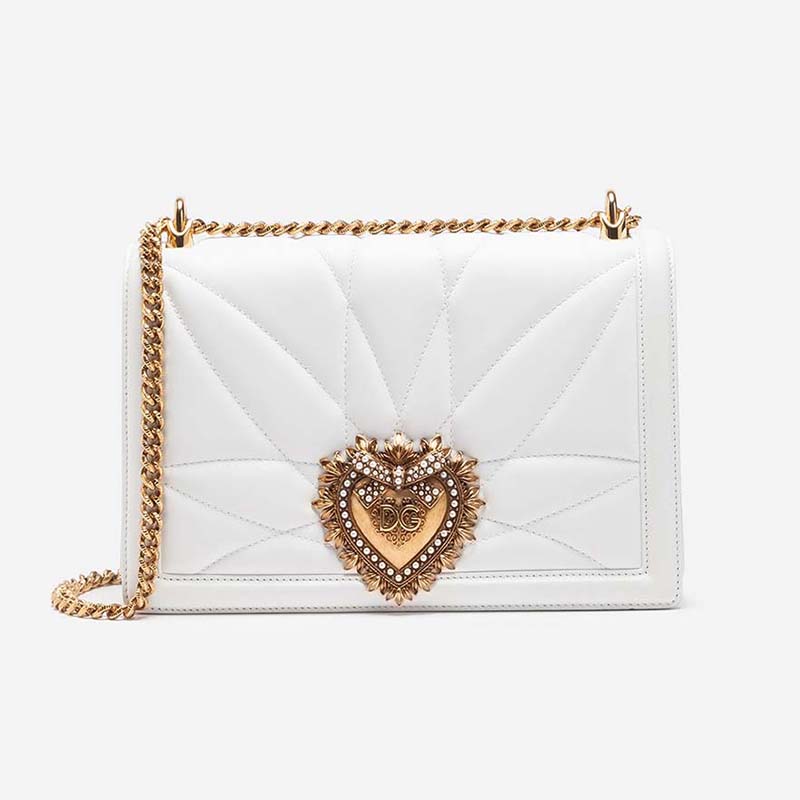 Front view of Dolce Gabbana D&G Women Medium Devotion Bag Quilted Nappa Leather