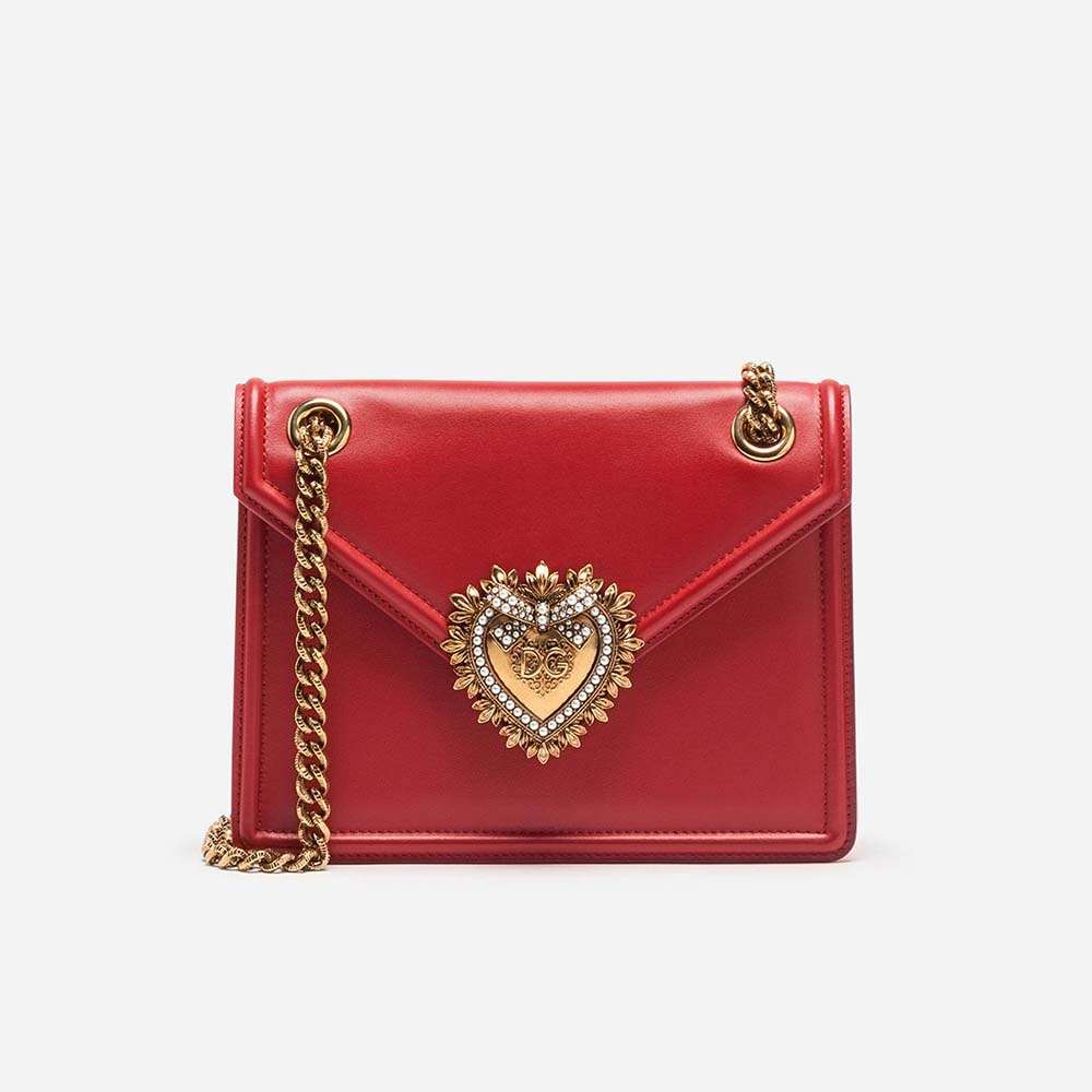 Front view of Dolce Gabbana D&G Women Medium Devotion Bag Smooth Calfskin Leather-Red
