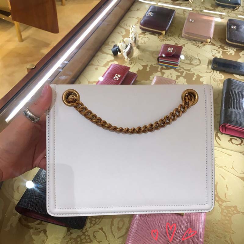 Side angle showing smooth calfskin texture on D&G Women Medium Devotion Bag