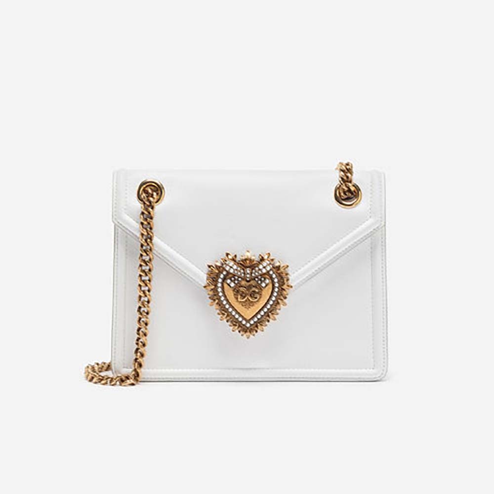 Front view of Dolce Gabbana D&G Women Medium Devotion Bag in white leather