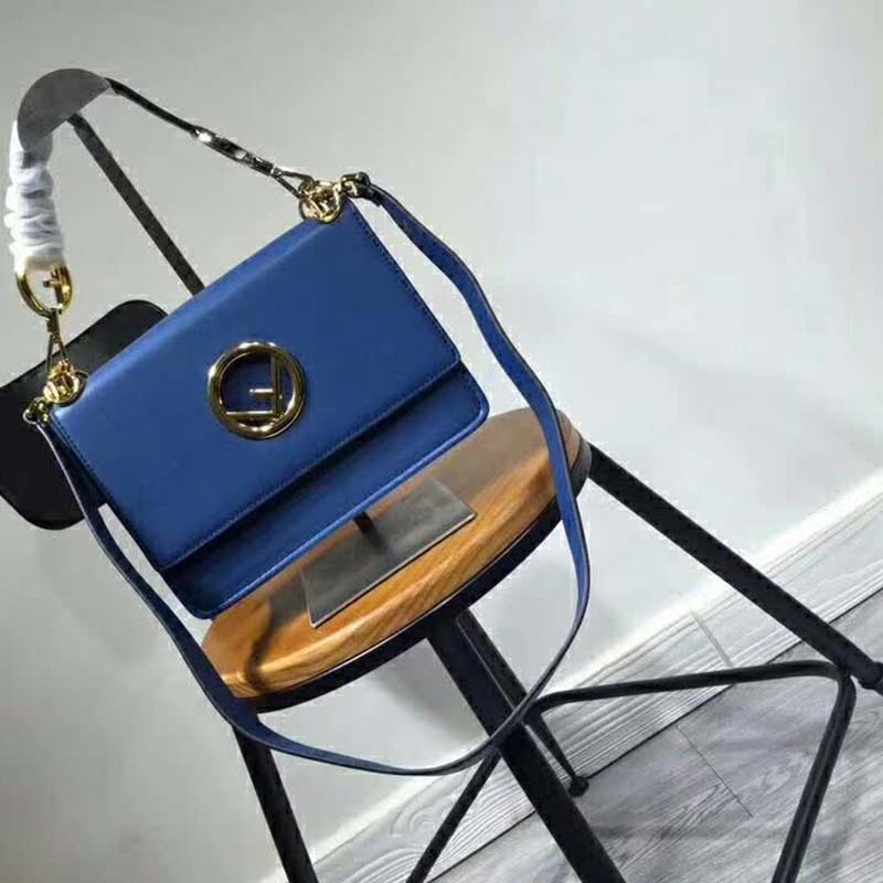 Fendi KAN I F Top Flap Leather Bag with Strap-Navy - image 3