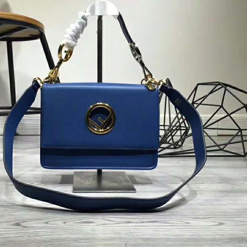 Fendi KAN I F Top Flap Leather Bag with Strap-Navy - image 2