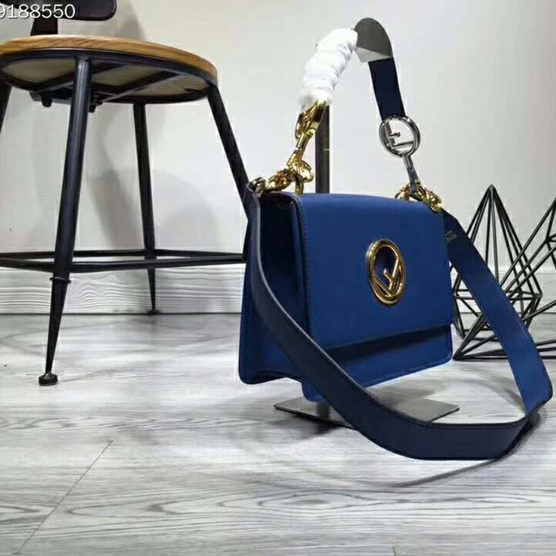Fendi KAN I F Top Flap Leather Bag with Strap-Navy - image 4