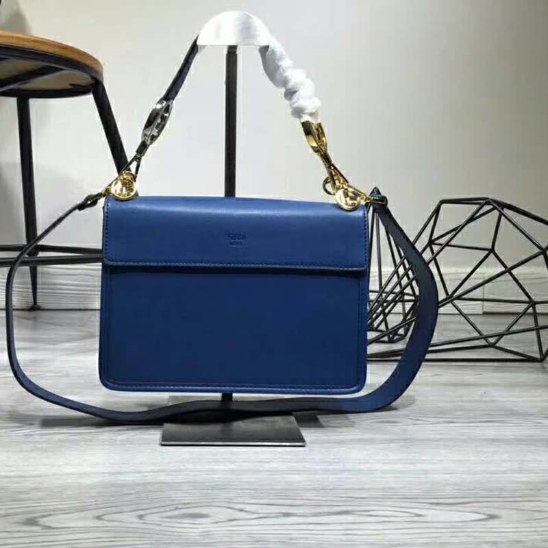 Fendi KAN I F Top Flap Leather Bag with Strap-Navy - image 5