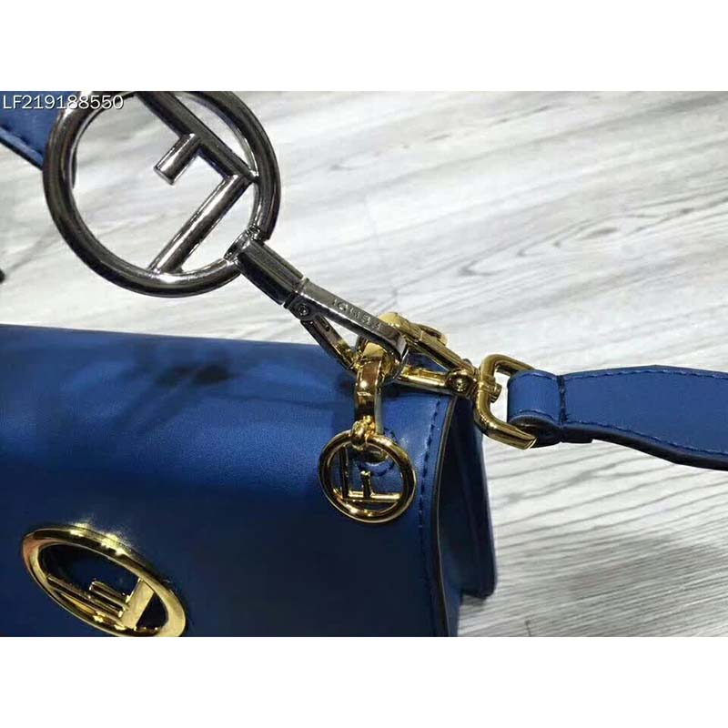 Fendi KAN I F Top Flap Leather Bag with Strap-Navy - image 7