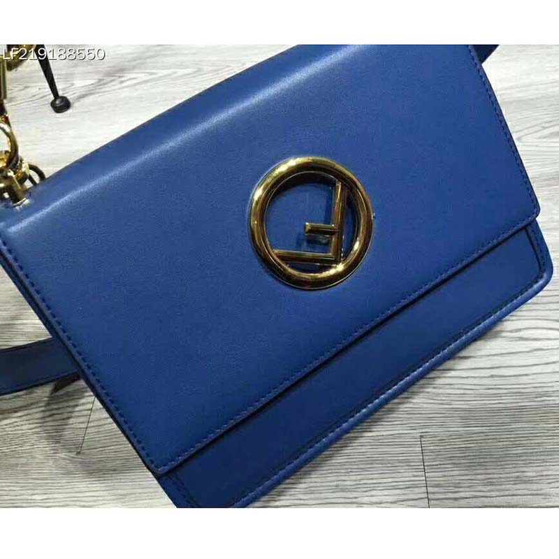 Fendi KAN I F Top Flap Leather Bag with Strap-Navy - image 8