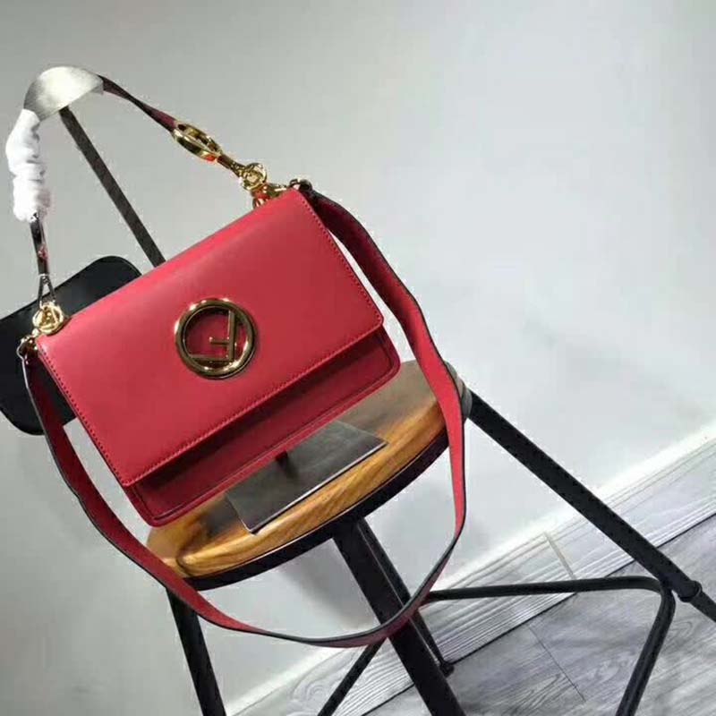 Fendi KAN I F Top Flap Leather Bag with Strap-Red - image 5