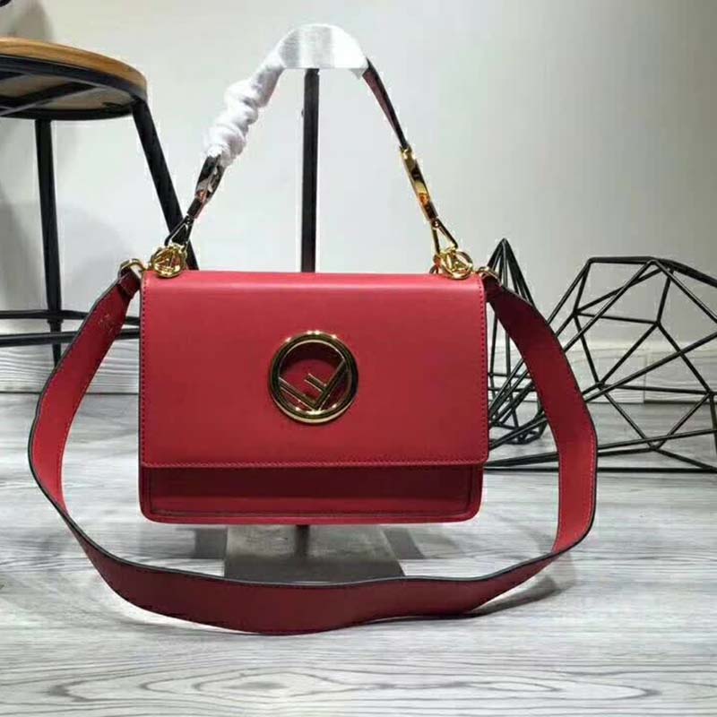 Fendi KAN I F Top Flap Leather Bag with Strap-Red - image 2