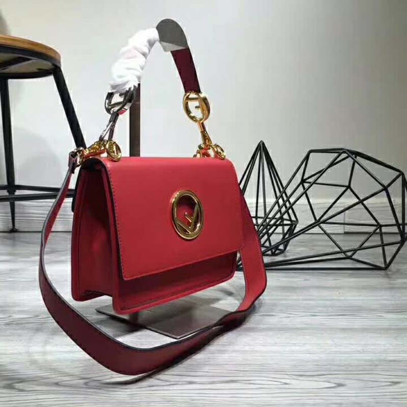 Fendi KAN I F Top Flap Leather Bag with Strap-Red - image 3