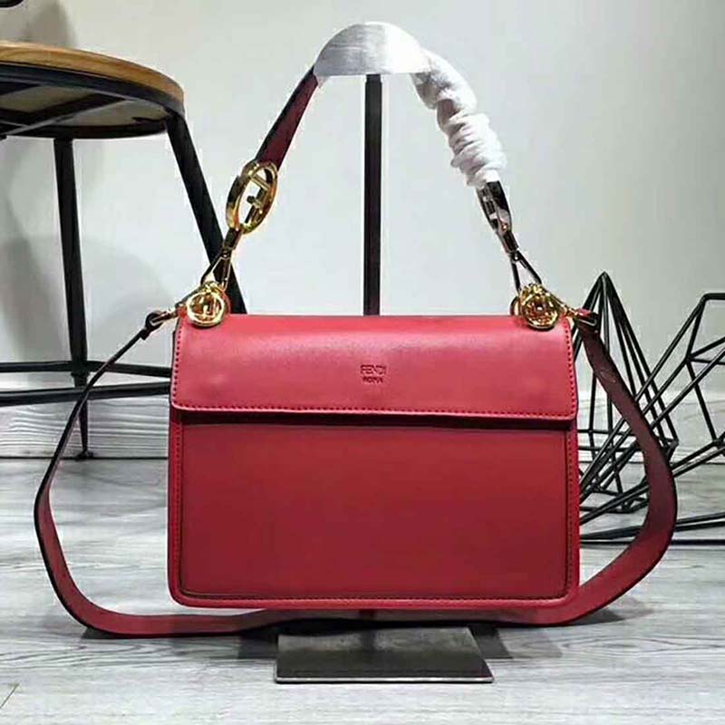Fendi KAN I F Top Flap Leather Bag with Strap-Red - image 4