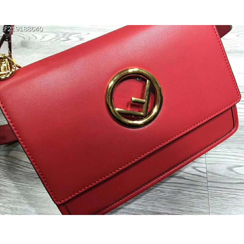 Fendi KAN I F Top Flap Leather Bag with Strap-Red - image 8