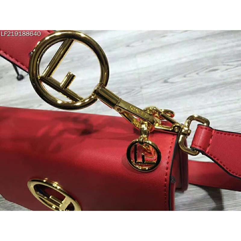 Fendi KAN I F Top Flap Leather Bag with Strap-Red - image 7