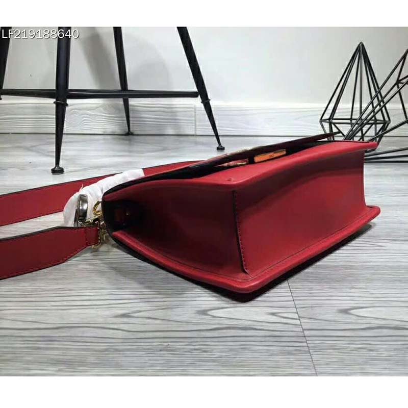 Fendi KAN I F Top Flap Leather Bag with Strap-Red - image 6