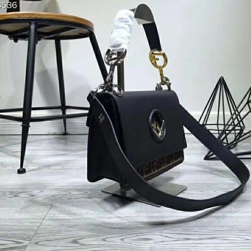 Fendi KAN I F Top Flap Strap Bag with Logo Stitch-Black - image 5