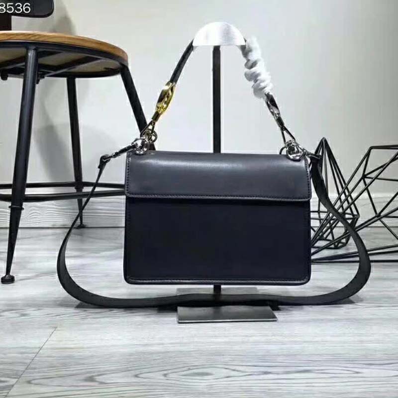 Fendi KAN I F Top Flap Strap Bag with Logo Stitch-Black - image 4