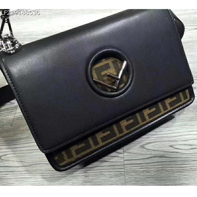 Fendi KAN I F Top Flap Strap Bag with Logo Stitch-Black - image 6
