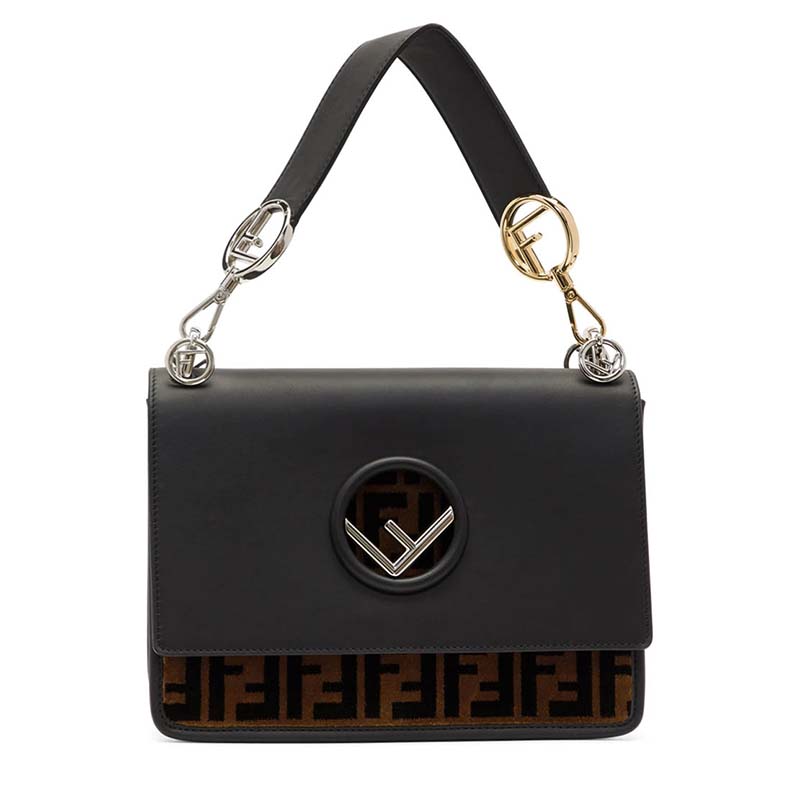 Front view of Fendi KAN I F Top Flap Strap Bag with logo stitching