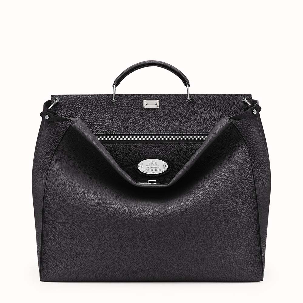 Front view of Fendi Unisex Peekaboo Selleria Handle Bag in Leather-Black
