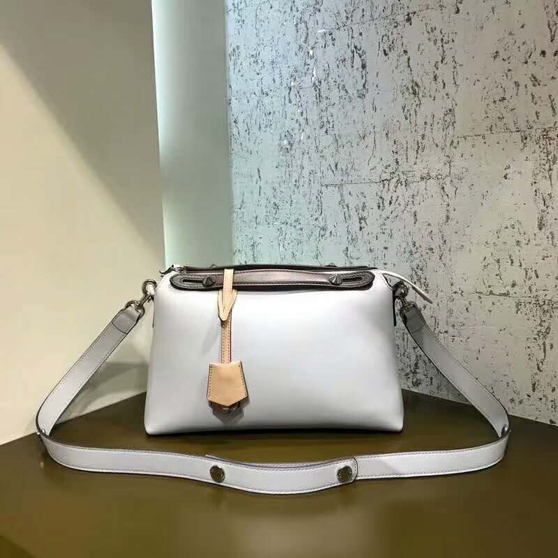 Close-up of gold hardware on Fendi Women By the Way Regular Small Leather Boston Bag-Aqua