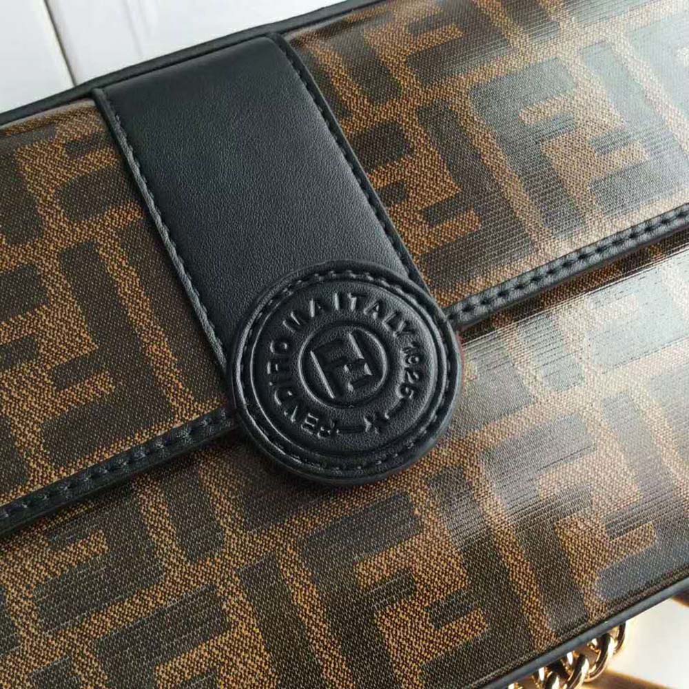 Fendi Women Double F Small Brown Leather and Fabric Bag - image 6