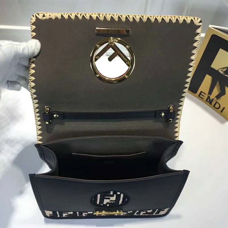 Fendi Women KAN I F Exotic Black Leather and Raffia Bag - image 6