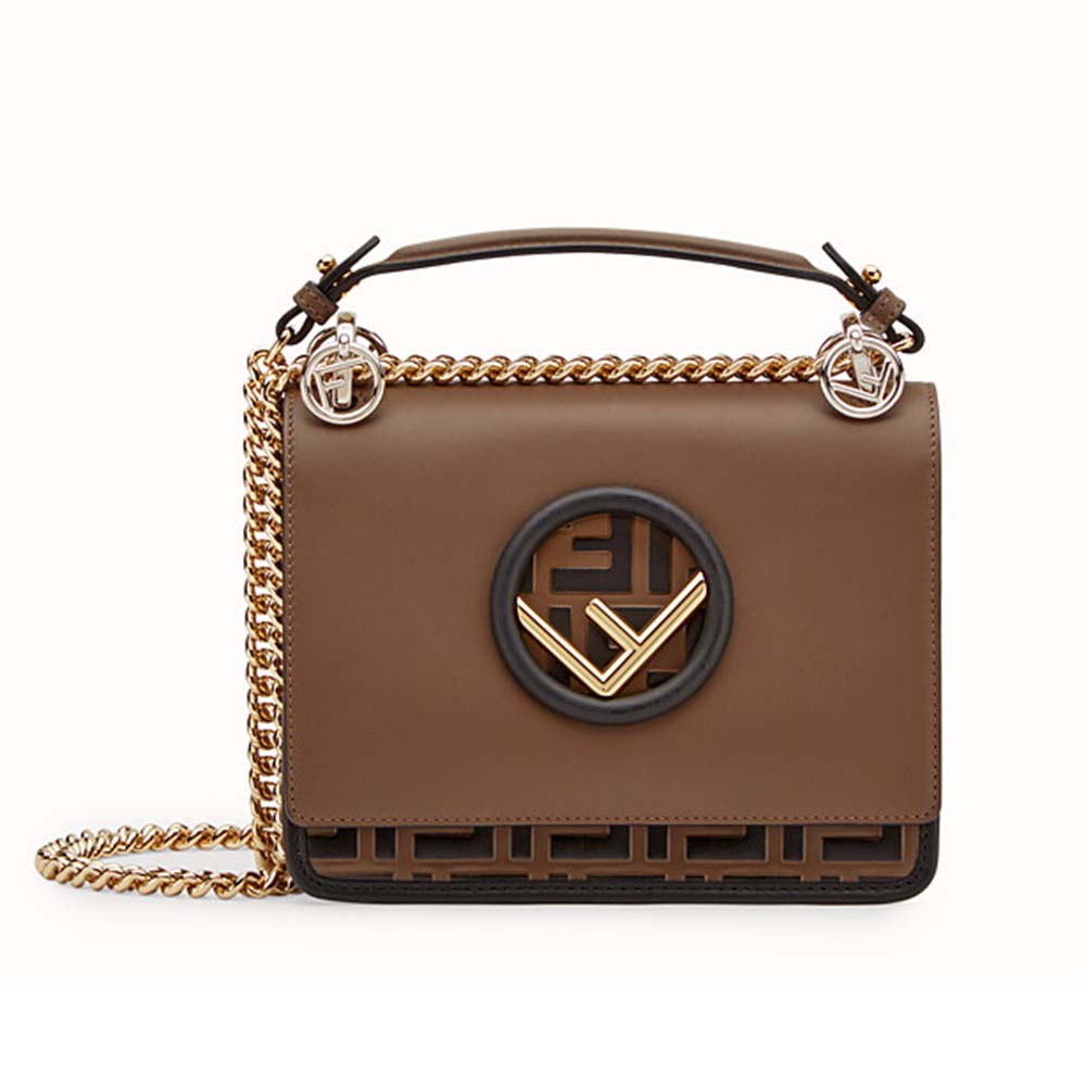 Front view of Fendi Women KAN I F Small Black Leather Mini-Bag in Calf
