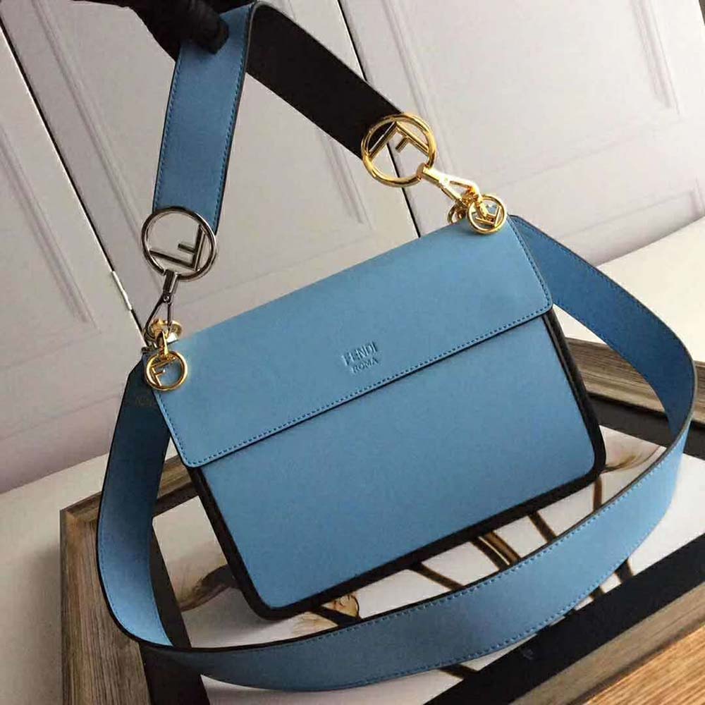 Fendi Women Kan I F Leather Bag in Calfskin Leather-Blue - image 5