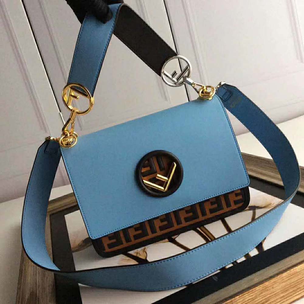Side profile showing adjustable strap on Fendi Women Kan I F Leather Bag