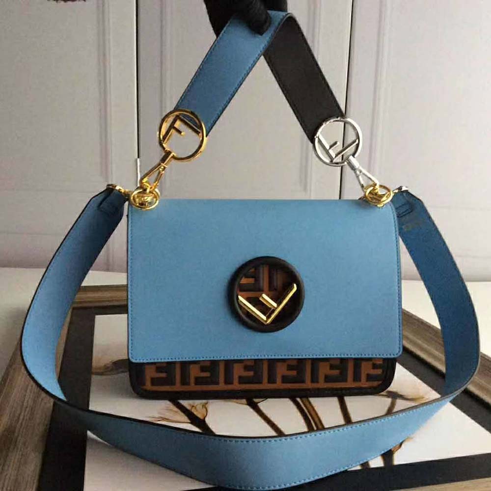 Fendi Women Kan I F Leather Bag in Calfskin Leather-Blue - image 4